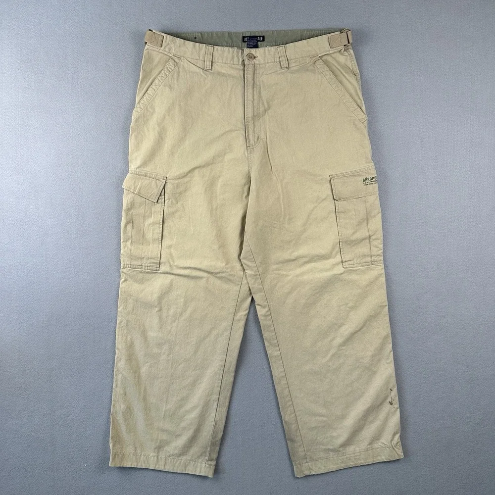 Y2K Aeropostale Baggy Cargo Pants Men's Large Beige Convertible Zip Off Wide Leg - Picture 1 of 16